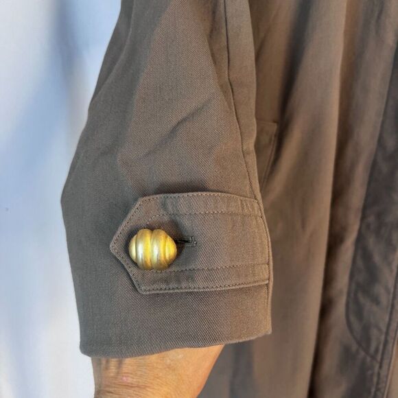 Jones New York Tan Brown 100% Pure Wool Trench Coat Button Front Petite Large - Picture 5 of 15
